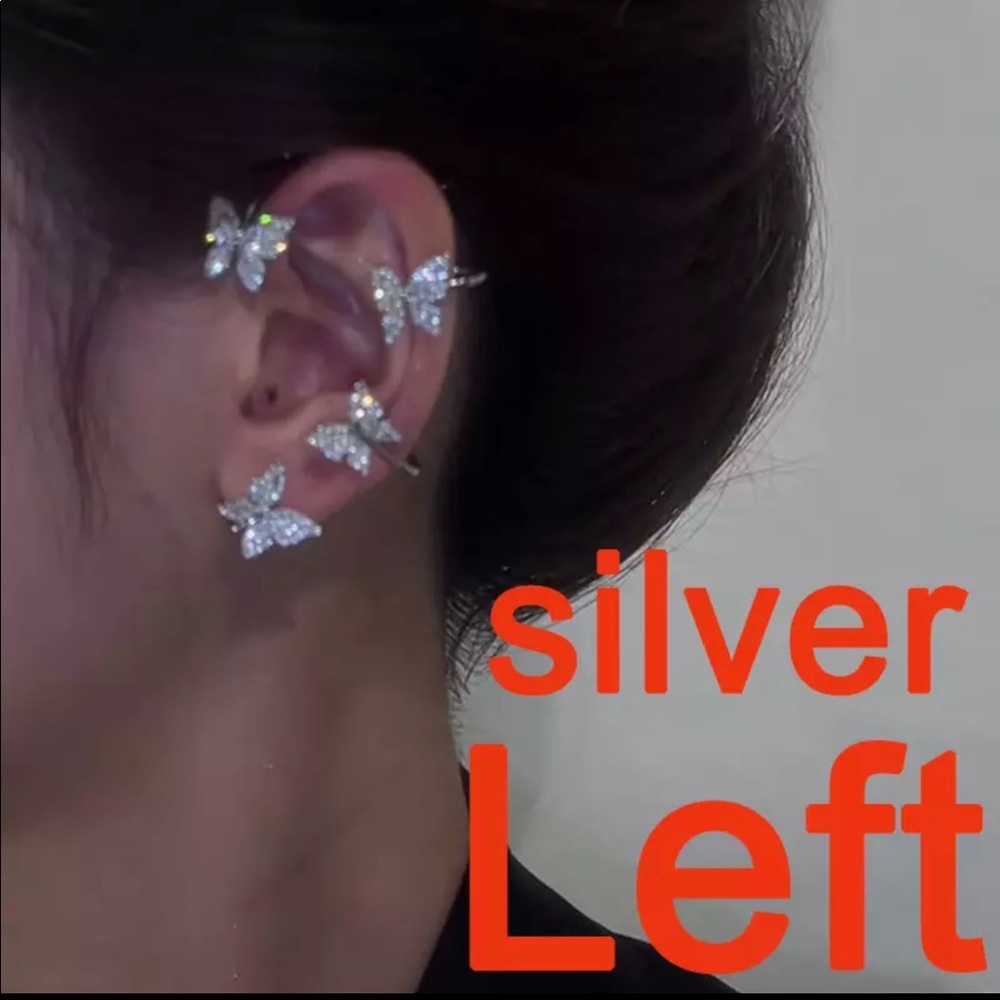 Silver/gold Elegant Easy Clip Butterfly Earrings - Picture 6 of 16